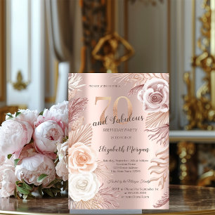 Boho Blumen Rose Gold 70. Geburtstagsfeier Einladung