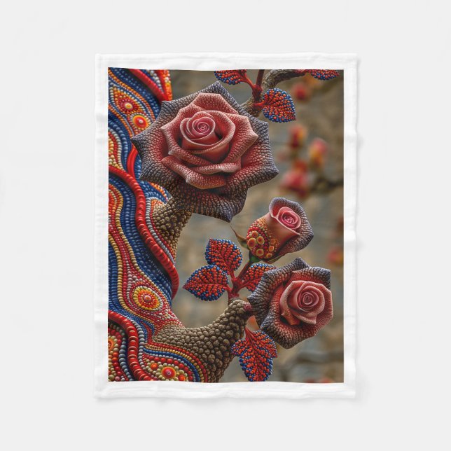 Boho-Blumen-Rosen-Decke Fleecedecke (Vorderseite)