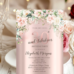 Boho Blumen Rosen Roségold 30. Geburtstag Einladung