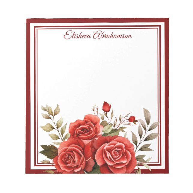 Boho Blumen Rote Rosen Notizblock (Vorderseite)