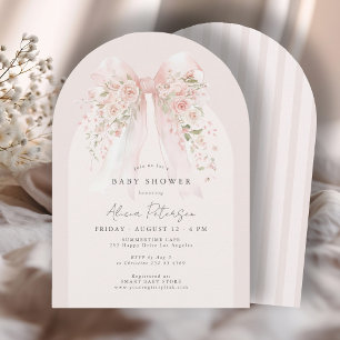 Boho-Blumen-Schleife-Rosé-Babyparty für Mädchen Einladung