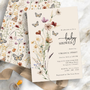 Boho-Blumen-Schmetterling-Baby-Party Einladung