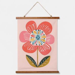 Boho-Blumen-Skandinavische-süße-Illustration Wandteppich Mit Holzrahmen