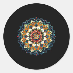 Boho-Blumen-Sonnen-Mandala zur Meditation Runder Aufkleber