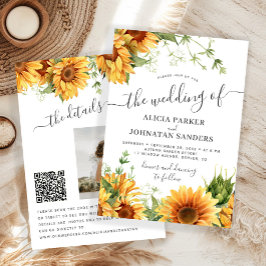 Boho-Blumen-Sonnenblumen-Hochzeit in Schwarz-Weiß Einladung