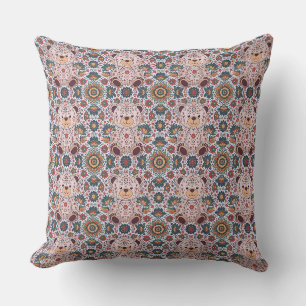 Boho-Blumen-Teddybär und ornamentales Mandala-Naht Kissen