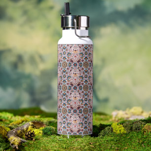 Boho-Blumen-Teddybär und ornamentales Mandala-Naht Trinkflasche