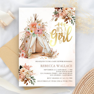 Boho-Blumen-Tribal-Tipi-Mädchen-Baby-Party Einladung