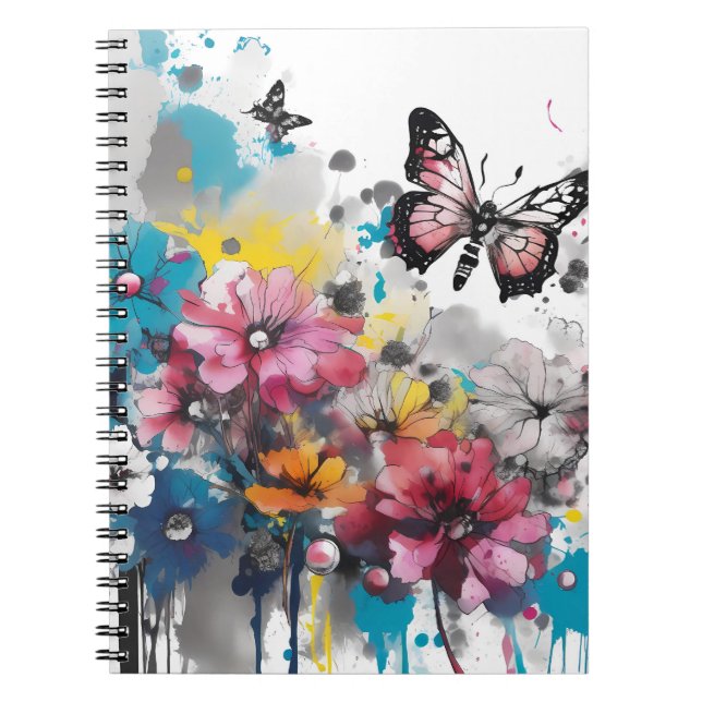 Boho-Blumen-Tuschemalerei Notizblock (Vorderseite)