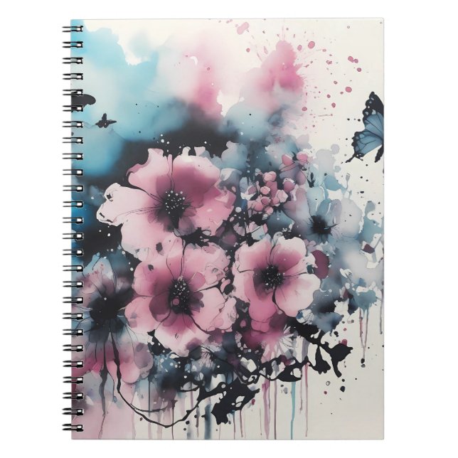 Boho-Blumen-Tuschemalerei Notizblock (Vorderseite)