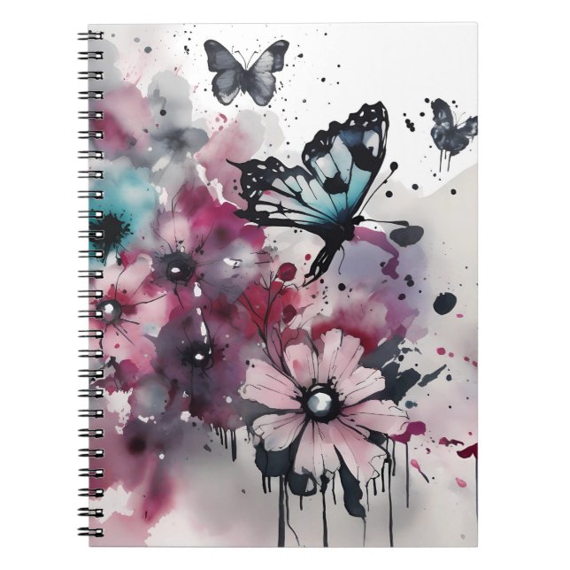 Boho-Blumen-Tuschemalerei Notizblock (Vorderseite)
