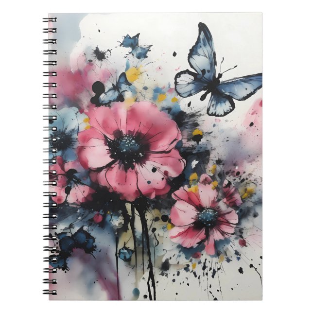 Boho-Blumen-Tuschemalerei Notizblock (Vorderseite)
