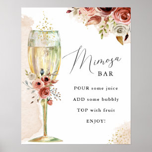 Boho Blumen und Champagnerglas Mimosa Bar Schild