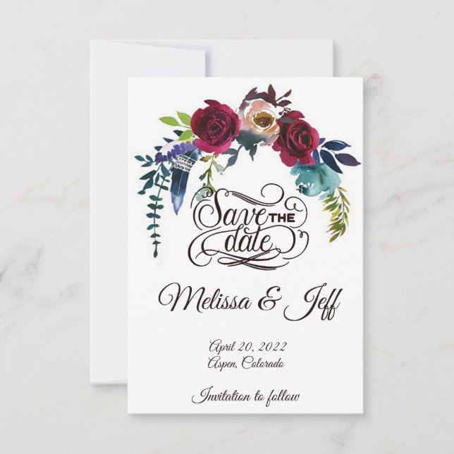 Boho-Blumen und Feder Save-the-Date Save The Date (Vorderseite)