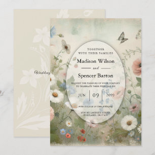 Boho-Blumen und Vintage-Gelübde-Hochzeit Einladung