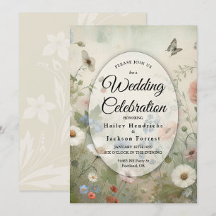 Boho-Blumen und Vintage-Gelübde-Hochzeit Einladung