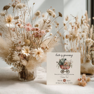 Boho-Blumen-Vintage-Baby-Carriage-Baby-Shower-Einl Einladung