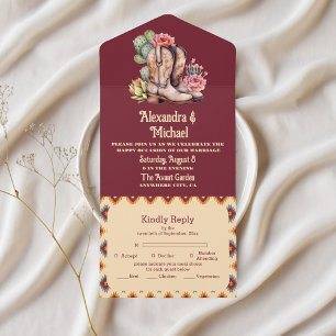 Boho-Blumen-Western-Hochzeit All In One Einladung