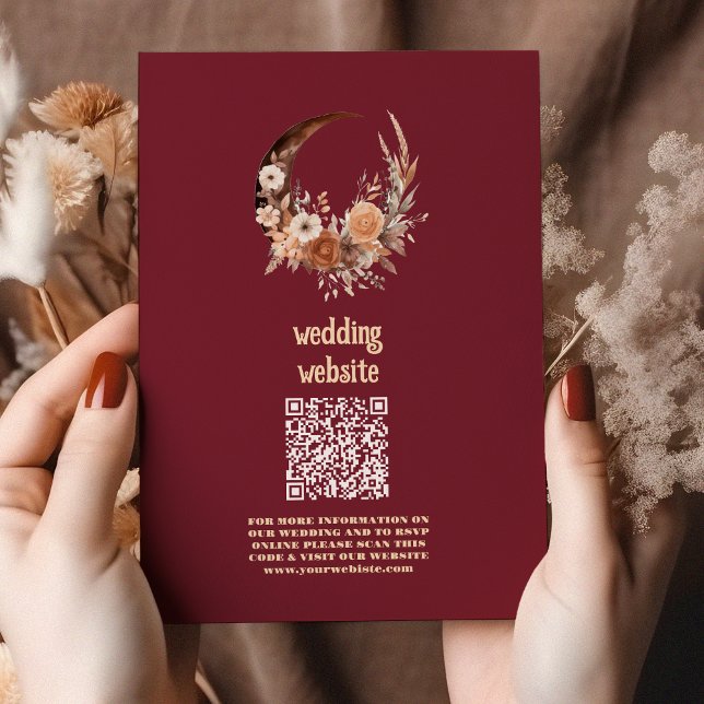 Boho-Blumen-Western-Hochzeit QR CODE Begleitkarte (Von Creator hochgeladen)
