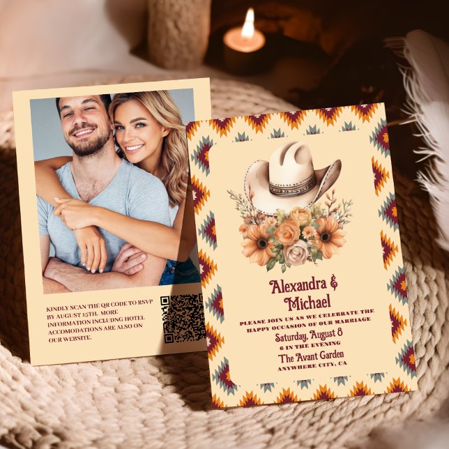 Boho-Blumen-Western-Hochzeit qr-code Einladung (Von Creator hochgeladen)