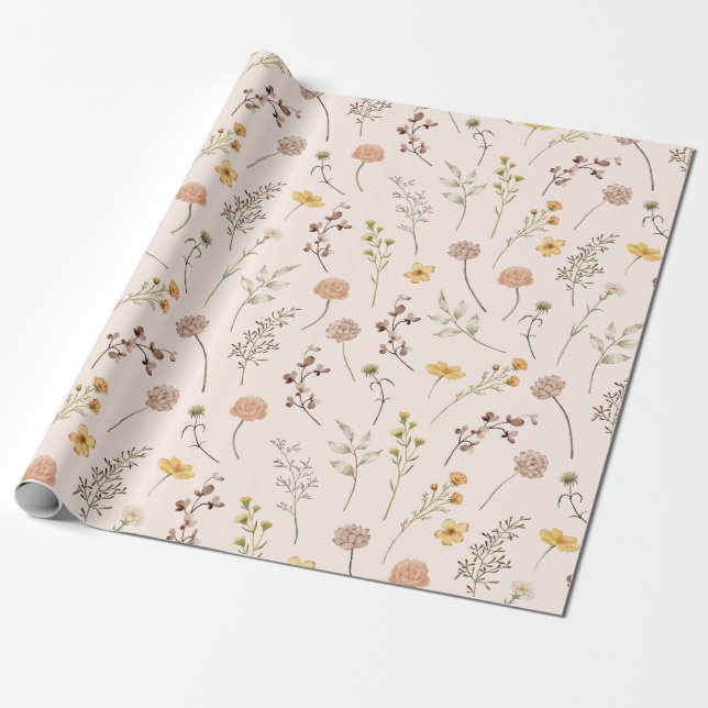 Boho-Blumen-Wildblume Geschenkpapier (Ungerollt)