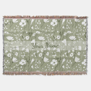 Boho-Blumen-Wildblumen-Sagegrün-Personalisiert Decke