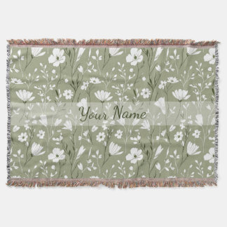 Boho-Blumen-Wildblumen-Sagegrün-Personalisiert Decke