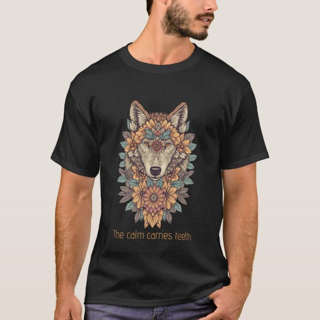 Boho-Blumen-Wolf-Psychedelic-Art-T-Shirt  T-Shirt (Vorderseite)