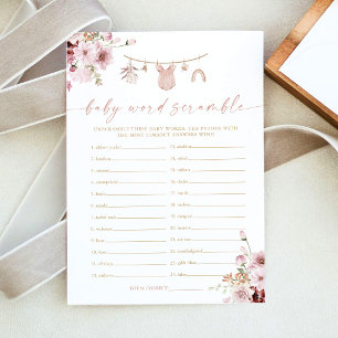 Boho-Blumen-Wortverwirrung-Baby-Shower-Spielkarte Einladung