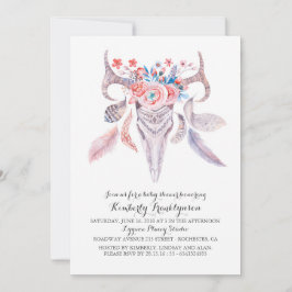 Boho BlumenAquarell-Schädel-Babyparty Einladung