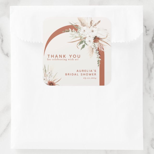 Boho-Blumenbogen-Danke-Quadrat-Aufkleber Quadratischer Aufkleber (Tasche)