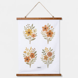 Boho-Blumenbouquet-Wandtapete   Text hinzufügen Wandteppich Mit Holzrahmen