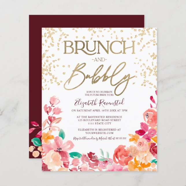 Boho Blumenbrunch Brautparty Budget (Vorne/Hinten)