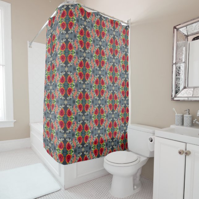 Boho-Blumendesign Rosen Duschvorhang (Beispiel)