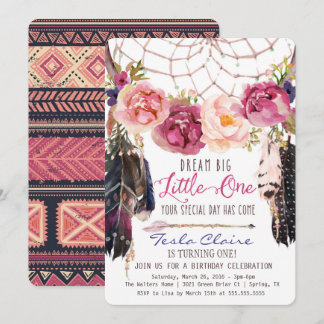Boho BlumenDreamcatcher 1. Geburtstags-Einladung Einladung