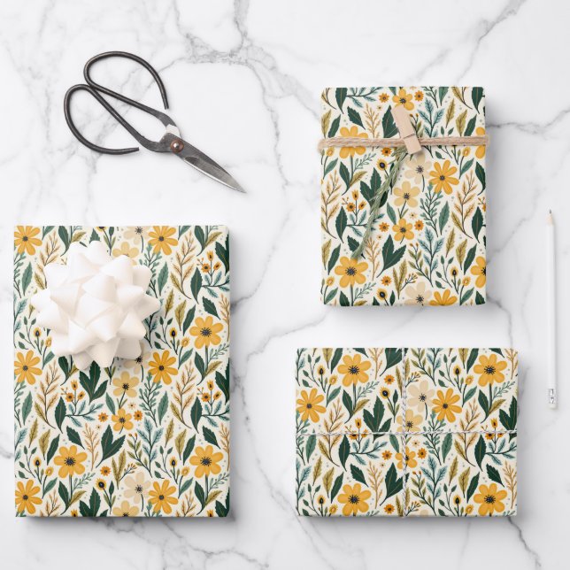 Boho-Blumenfantasie Geschenkpapier Set (Vorderseite)