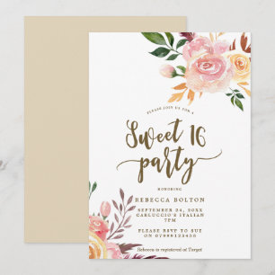 Boho Blumenfeder Sweet 16 Einladung