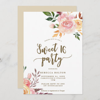 Boho Blumenfeder Sweet 16 Einladung