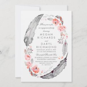 Boho-Blumenfedern Vintage-Verlobungsparty Einladung