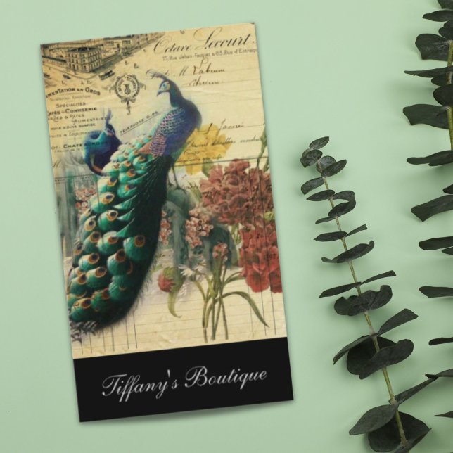 boho blumenfranzösisches Land moderner Vintager Pf Visitenkarte (boho floral french country modern vintage peacock business card)