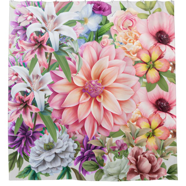 Boho Blumengarten Blume illustrieren moderne Duschvorhang (Vorderseite)