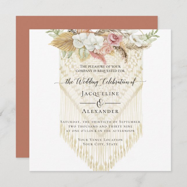 BOHO Blumengrün Pampas Grass Blush Wedding Einladung (Vorne/Hinten)