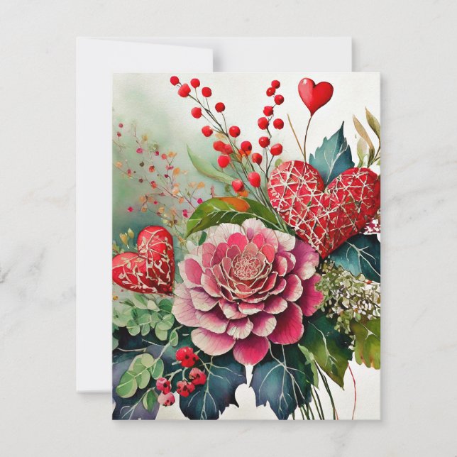Boho blumenherzen Valentine Feiertagskarte (Vorderseite)