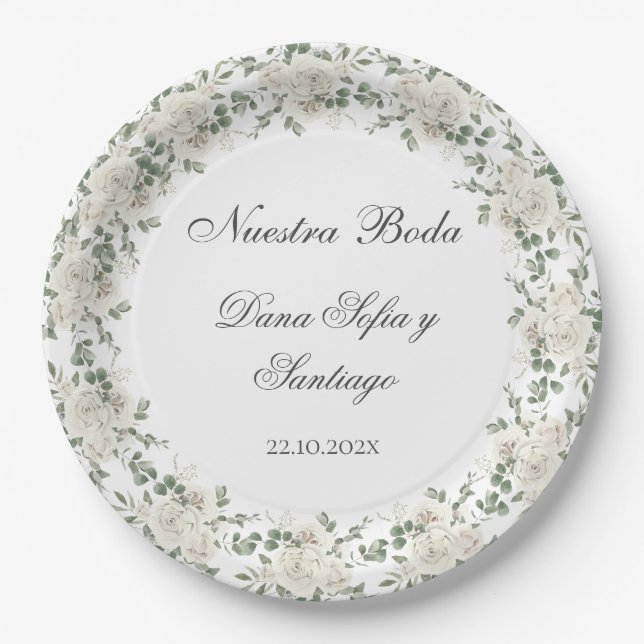 Boho-Blumenhochzeit auf Spanisch Pappteller (Vorderseite)