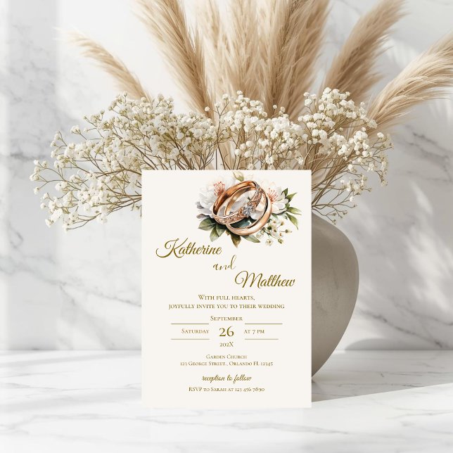 Boho-Blumenhochzeit mit Ringen  Einladung (Von Creator hochgeladen)