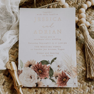 Boho-Blumenhochzeit & Rosen-Goldene Hochzeit Folieneinladung