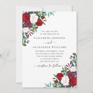 Boho-Blumenhochzeit. Rote und weiße elegante Blume Einladung