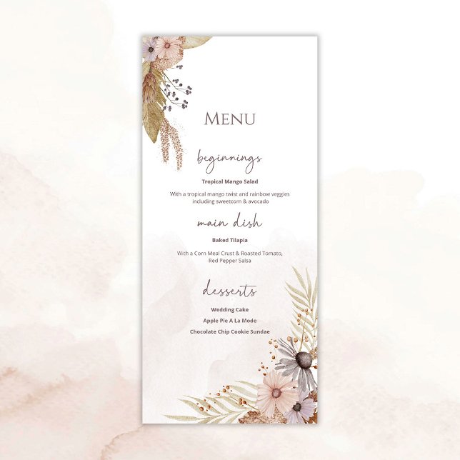 Boho-Blumenhochzeitsmenü Menükarte (Von Creator hochgeladen)
