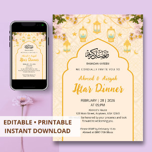 Boho-Blumenlaterne Goldener Bogen Iftar-Abendessen Einladung
