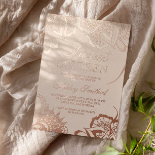 Boho Blumenmandala rot Rosa Chic Sweet 16 Folieneinladung